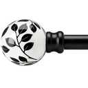 Ceramic Black Curtain Rods for Windows 28 to 48 Inches Adjustable Length Heavy Duty 1" Diameter Window Curtain Rod with Modern Leaf Pattern Decorative Finials for Bedroom Kitchen Living Room