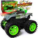 Exploding Monster Truck Toy with Explosive Crash Sounds and Lights, Smash It Up Again and Again, 8.7 Monster Truck Toys for Boys Kids Ages 3, 4-7 & Above | Toddler Toys for 3 Year Old Boys Gift (Grey)