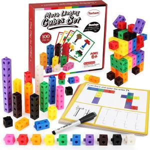 Torlam Math Cubes Math Manipulatives Activity Set, Counting Toys Snap Linking Cube for Kids Kindergarten Learning Activities