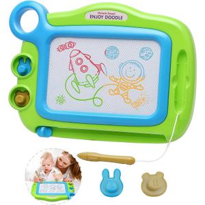 Toddler Toys for Girls Boys Age 3 4 5 Year Old, Magnetic Drawing Board with 1 Pen, Erasable Writing Doodle Board for Kids with 2 Stamps, A Etch Birthay Gift for 3 Year Old Travel Toys Sketch Boards (Green)