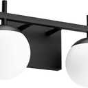 Ralbay Matte Black Mid Century Modern 2-Light Bathroom Wall Light with Milky Glass Balls