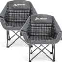 Huskfirm 2 Pack Camping Chairs Oversized Padded Camping Chair Heavy-Duty Foldable Camping Chairs with Cup Holder and Cooler Bag Portable Lawn Chair for Sports Outdoors-Support 450LBS, Grey