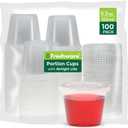 Freshware Plastic Portion Cups with Lids [5.5 Ounce, 100 Sets] Souffle Cups, Jello Shot Cups, Condiment Sauce Containers For Sampling, Sauce, Snack or Dressing