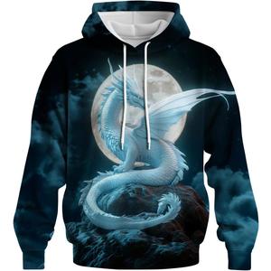 Novelty Long Sleeve Hoodie Funny Fashion Dragon Print Sweatshirts (XX-Large, White)