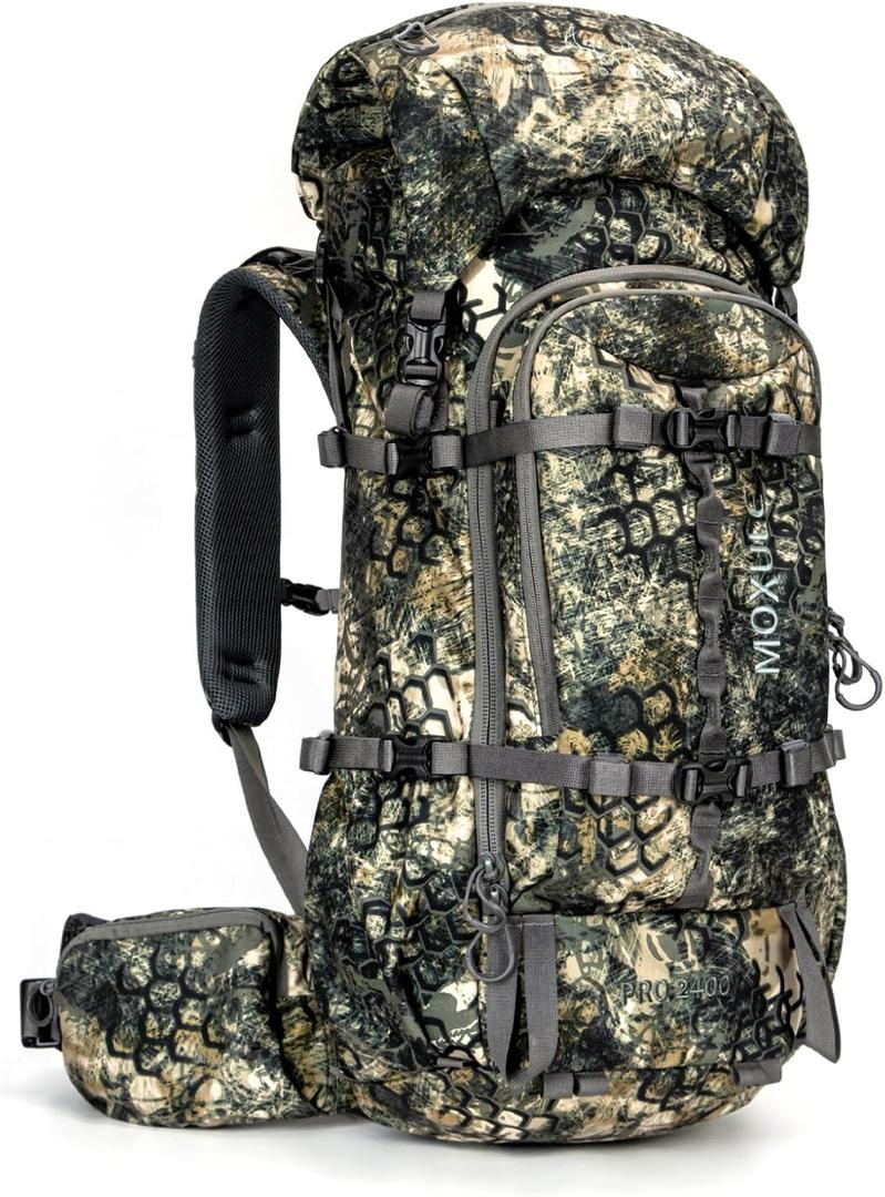MOXULE Pro 2400 Camo Frame Backpack - Meat Hauler Pack with Rain Cover, 40L