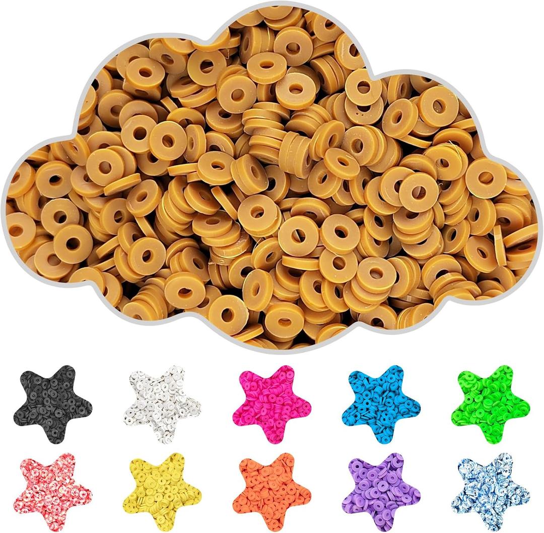 Clay Beads, 3000Pcs Brown Clay Heishi Beads for Bracelets Making, Flat Round Polymer Heishi Beads for DIY Jewelry Making Bagged, Brown