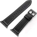 Compatible with Apple Watch Series 11 10 46mm Strap Genuine Leather Replacement Watchband with Gun Metal Hardware for Apple Watch Series 9 8 7 45mm 6 SE 5 4 44mm 3 2 1 42mm, Black