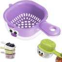 Kitchen Dual Layer Draining Basket with Handle,Double Drain Plastic Fruit Washing Bowl, Handy Mini Berry and Tomato Washer, Fruit Storage Container (Purple)