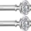 2 Pack Silver Curtain Rods for Windows 48 to 84 Inch, USFOOK 7/8 inch Telescoping Splicing Drapery Rods 32 to 86 Inch, Decoration for Home with Decorative Translucent Finials