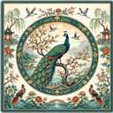 Vintage Green Chinoiserie Peacock Mahjong Mat for Table 31.5x31.5 in, Chinese Floral Pavilion Peacock Mahjong Table Mat Cover Anti Slip Noise Reduction for Mah Jong Card Board Tile Games