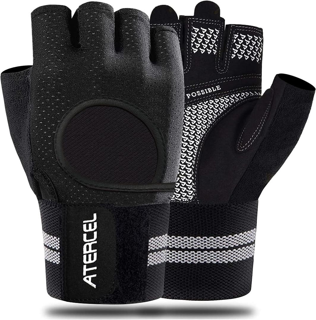 ATERCEL Weight Lifting Gloves Breathable Workout Gloves with Wrist Support for Gym, Exercise, Pull ups, Super Lightweight for Mens and Women, Full Palm Protection (Large, Black)