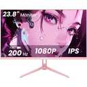 SKitphrati Pink 24 inch Gaming Monitor 200Hz Refresh Rate FHD 1080p Resolution Fast IPS Panel 1ms GTG Response Time Adaptive Sync Built-in Speakers Pink Monitor