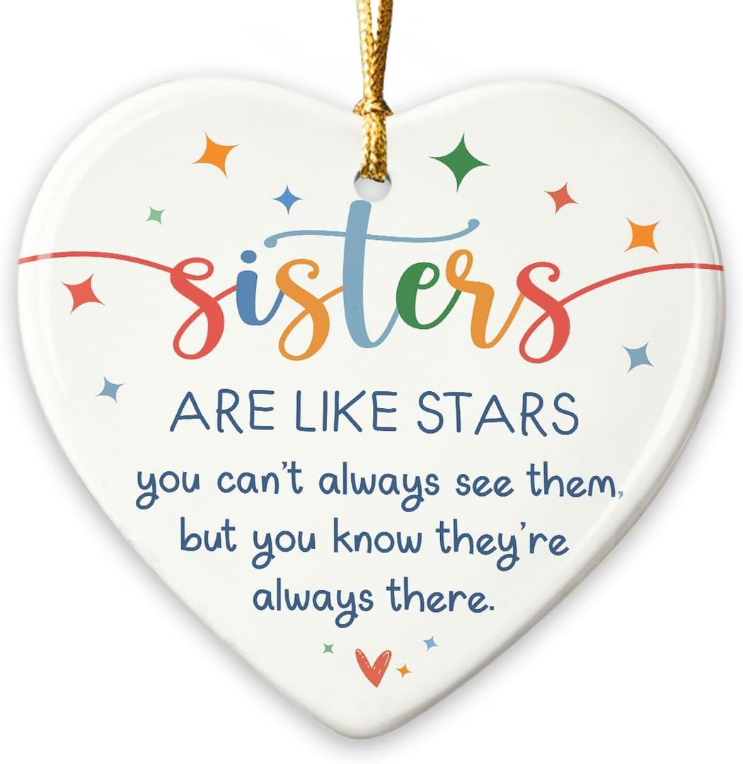 2 x Sister Christmas Ornament 2025 - Sisters are Like Stars Keepsake Gift, Appreciation Sister Gifts for Christmas, Birthday, Exchange Gifts for Friends, Soul Sisters, Ceramic Ornament for Hanging Decor