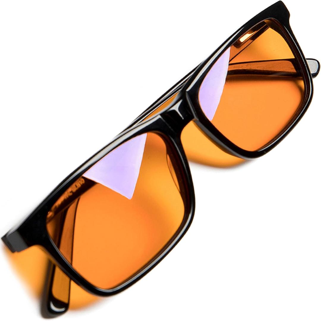 Orange Blue Light Blocking Glasses for Better Sleep - 99.5% Premium Acetate Computer Migraine Glasses for Women & Men - Amber Gaming Glasses - TV Blue Light Blockers Gamer Glasses for Eye Strain