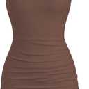 SOLY HUX Women's Summer Mini Dresses Off The Shoulder Ruched Bodycon Graduation Dress Sexy Going Out Party Club Outfits Plain Brown, Size S