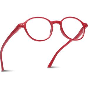 2SeeLife Small Round Reading Glasses for Men & Women Narrow-Medium Fit, Sturdy Frame, Spring Hinges, Premium Retro Readers, Red, +2.75