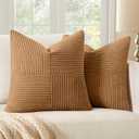 MIULEE Brown Corduroy Pillow Covers Pack of 2 Boho Decorative Spliced Throw Pillow Covers Soft Solid Couch Pillowcases Cross Patchwork Textured Cushion Covers for Living Room Bed Sofa 18x18 inch