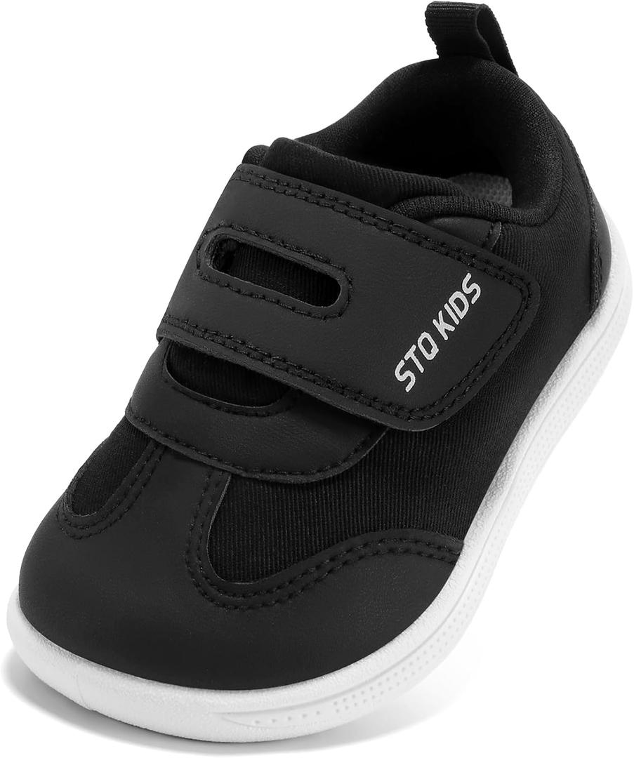 Wide Toe Box Toddler Shoes Zero Drop Boys Girls Barefoot Shoe Non-Slip Little Kids Sneakers for First Walking (4 Wide Infant, Black White)