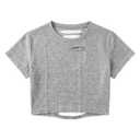 JDEEO Women Vintage Washed Distressed Cut Out Crop Short Sleeve T-Shirt (Gray, M)