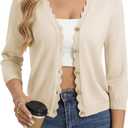 GRACE KARIN Women's 3/4 Sleeve V Neck Button Down Lightweight Cardigan Sweater Open Front Dressy Shrugs Spring Fashion (Medium, Apricot)