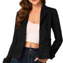 Allegra K Women's Faux Suede Blazer Lapel Collar Ruched Sleeve One Button Work Office Jacket Blazers Medium Black