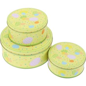 Angoily 3pcs Random Style Easter Tinplate Boxes Round Nesting Box Jewelry Trinket Box Foods Storage Container Tin for Candy Cookies Chocolate Snacks Easter Party Favors
