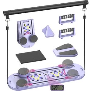 Pilates Board, Portable Pilates Reformer Equipment with Timer, 7-in-1 Foldable Pilates Machine for Home Workout, Multi-Purpose Pilates Equipment at Home, Office (Purple)