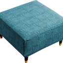NeColorLife Square Ottoman Cover Large,Stretch Square Ottoman Covers Slipcover,Knitted Jacquard Cover for Storage Stool,Footstool Protection for Living Room, Dark Green Large