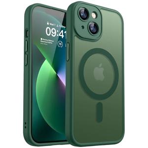 CANSHN Magnetic for iPhone 13 Case, Upgraded [Full Camera Protection] [Compatible with Magsafe] [Translucent Matte] Shockproof Protective Phone Case for iPhone 13 6.1" - Deep Green