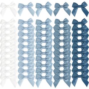 AIMUDI 5 Colors Dusty Blue 2" Satin Bows Self Adhesive Satin Bows for Gift Wrapping Premade Ribbon Bows with Double-Sided Tape for Making Crafts Baby Shower Birthday Party Wedding Decorations, 50 PCs (Multi-colored, Dusty Blue)