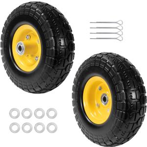 10" Solid Rubber Tires and Yellow Wheels 4.10/3.50-4 (10 x 3.5) Flat Free Tire with 5/8" Bearings,Heavy-Duty Replacement Tire For Gorilla Carts,Wagon,Wheelbarrow,Garden cart(2 Pack) (2pcs)