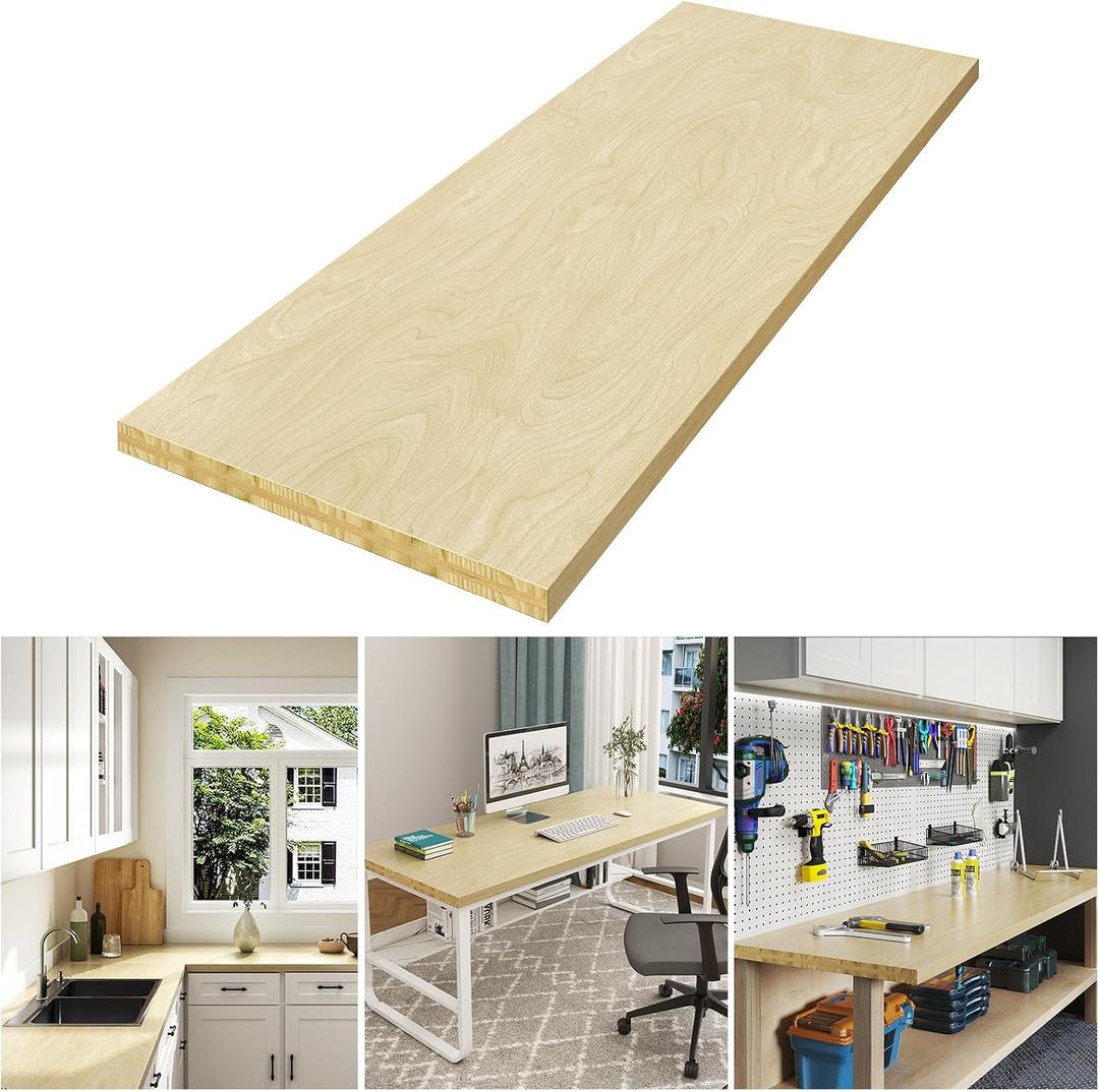 LOVMOR Butcher Block CounterTop, Solid Wood Countertop for DIY, Washer Dryer, Island, Kitchen Countertop, 72" L x 25.56" W x 1.5" Thick
