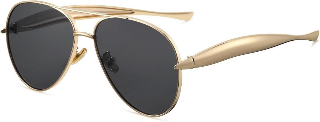 Oversized Gold Aviator Sunglasses for Women Men Retro 70s Metal Big Aviators Sun Glasses Womens Trendy CS002 (Gold Frame/Black Lens)