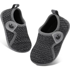 FEETCITY Baby Boys Girls First Walking Shoes Infant Sneakers Crib Shoes Breathable Lightweight Slip On Shoes (Dark Grey) 132
