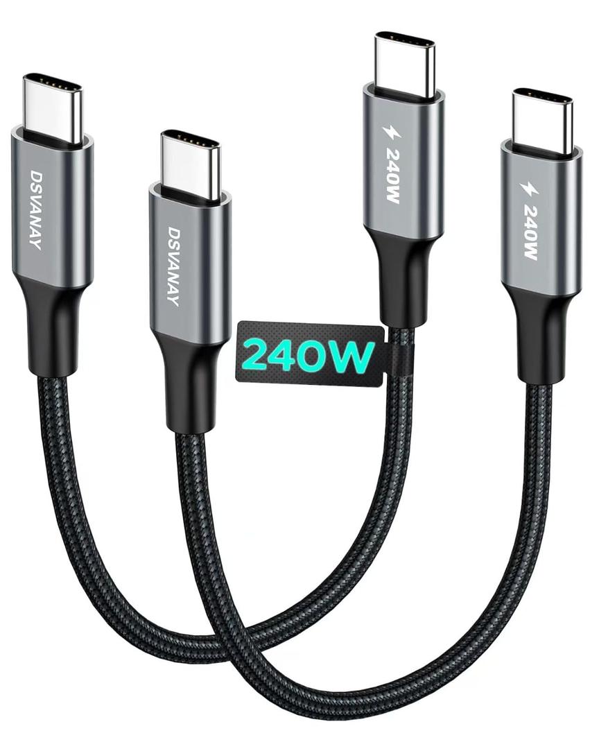 1FT Short 240W USBC to USBC Cable [12 inch, 2Pack], Fast Charging PD3.1 Type C Cord Compatible for iPhone Air 17/16/15 Pro Max, Car Charger, MacBook Pro/Air, iPad Pro, Samsung, Pixel, Laptop