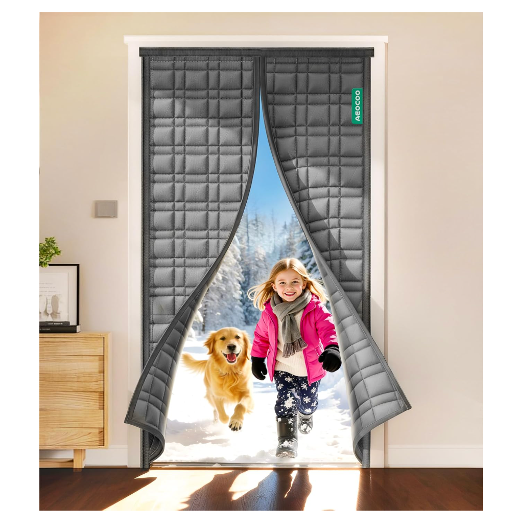 AEOCOO Thermal Door Curtain, Fit Size up to 38 x 82 Inches, Magnetic Insulated Door Curtains for Doorway/Front/Back/Basement, Oxford Cover with Thick Cotton to Keep Warm Winter, Grey, Rectangle