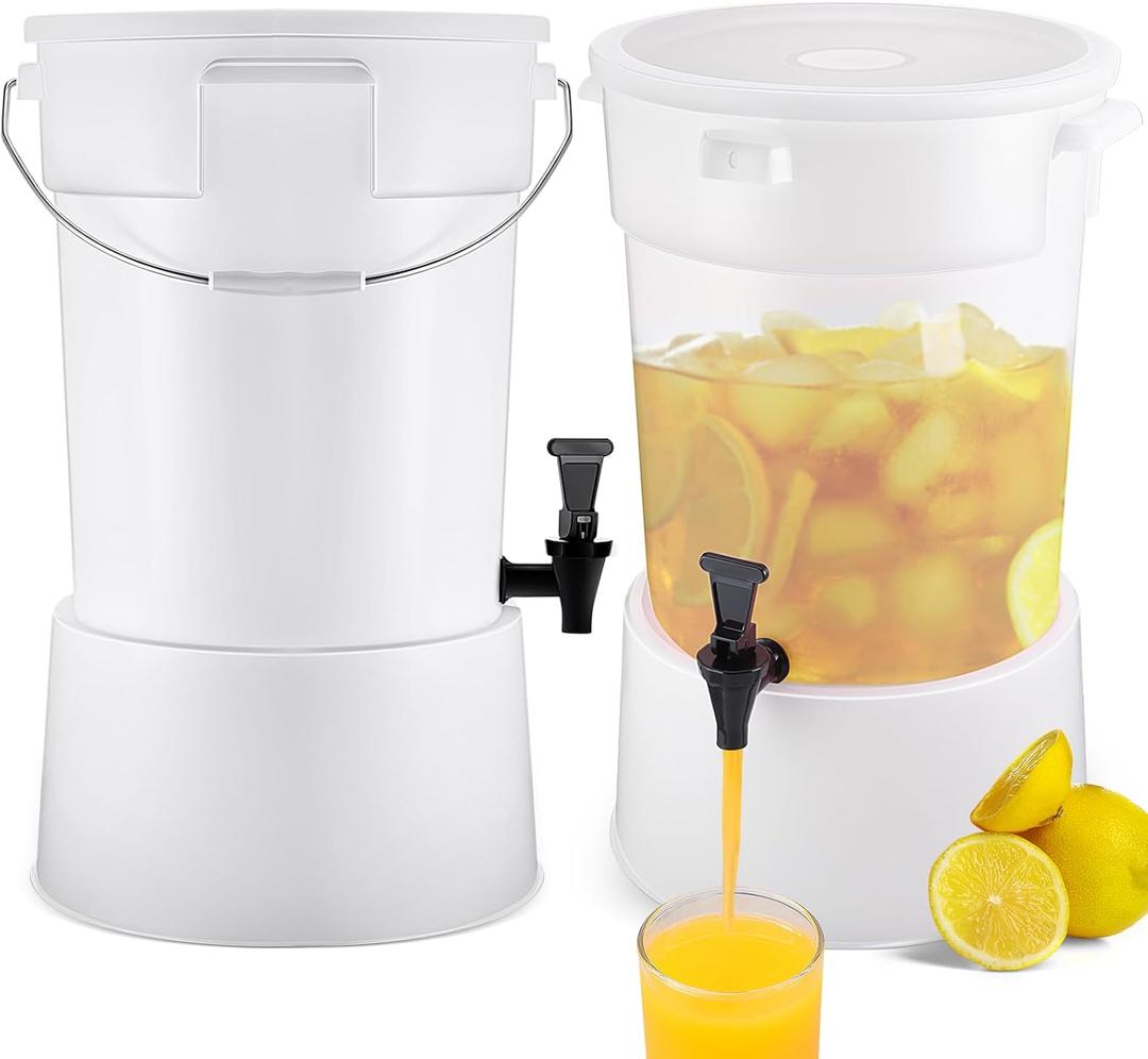 Nosiny 2 Pcs 5 Gallon Plastic Round Beverage Dispenser with Base Drink Dispenser with Spigot Leak Proof Milk Dispenser Drink Container for Buffet Tea Party Bar Water Juice