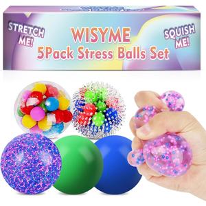 WISYME 5PACK Stress Balls for Adults Size 2.36 inches, Squishy Balls for Adults Stress Relief, Squishies Ball Sticky Balls, Squeeze Balls Colorful Balls