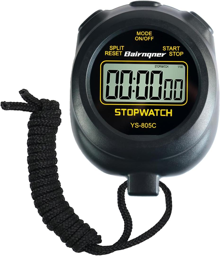 Bairnqner Stopwatch Timer with Countdown, ON/Off Simple Operation No Clock No Date, Digital Stop Watch for Sports, Black
