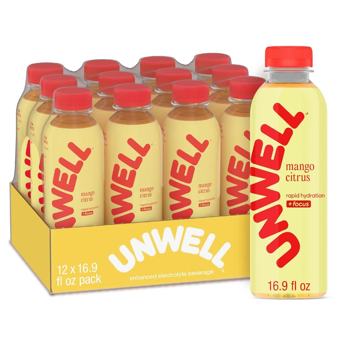 Unwell Hydration Electrolyte Drink For Rapid Hydration + Focus  Mango Citrus, 12 Pack (EXP 02/18/26)