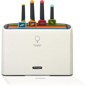 Smart Cutting Board and Knife Set,Self Cleaning Cutting Board and Knife Set with 4 Stainless Steel Knives,4 Color Coded Cutting Boards