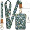 Lanyard Wallet with Id Badge Holder, Floral RFID Small Keychain Wallet Women Wristlet, Cute Zipper Credit Card Holder Phone Wrist Neck Strap for Key Name Tag, Teacher Student Office Gifts
