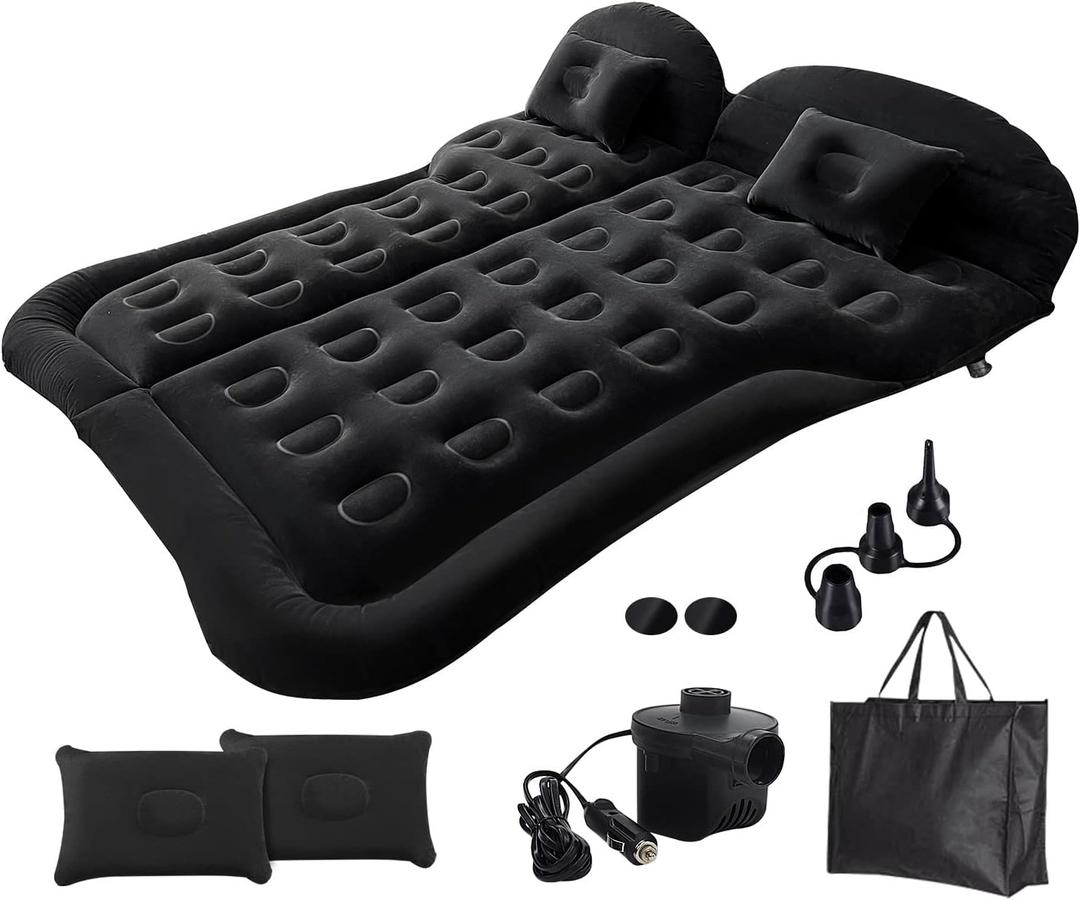 Grassman Car Mattress, SUV Air Mattress Back Seat Inflatable Car Bed Camping Mattress with Pillows Air-Pump for Car, SUV, Truck Travel, Hiking, Trip and Other Outdoor Activities Black