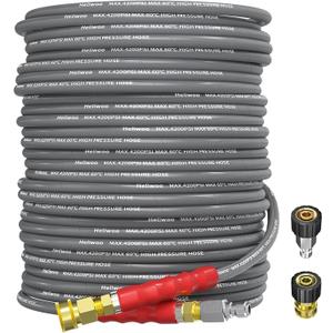 Pressure Washer Hose 100ft 4200PSI with 3/8 Quick Connect, 1/4 Commercial Grade Steel Wire Braided Kink Resistant Power Washer Extension Hose, Flexible Replacement Hose Adapter Set