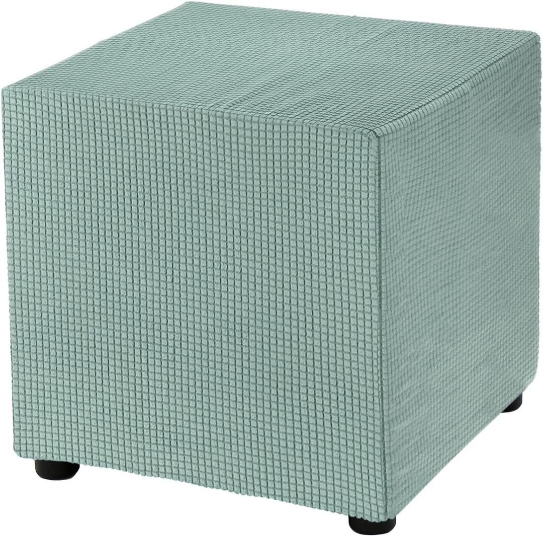 uxcell Square Ottoman Cover 18x18x18inch Stretch Polyester Washable Ottoman Slipcovers Elastic Foot Stool Foot Rest Protector for Living Room Bedroom, Light Green