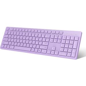LeadsaiL Purple Wireless Keyboard, 2.4GHz Full-Sized Ergonomic Computer Keyboard, Cordless Noiseless Keyboard,12 FN Shortcuts for Windows MacOS Laptop Computer