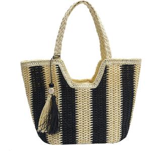 Long Keeper Women Straw Beach Bag Large Weave Tote Bags Summer Boho Shoulder Bag Woven Handbag for Travel Vacation Shopping , Black