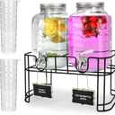 1 Gallon Glass Drink Dispensers For Parties 2PACK.Beverage Dispenser,Glass Drink Dispenser With Stand And Stainless Steel Spigot 100% Leakproof.Lemonade Dispenser With Ice Cylinder.Laundry Detergent (1 Gallon Double With Stand)