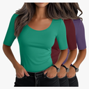 Neer 3 Pack Women's Scoop Neck Stretchy Tops Cotton Half Sleeve Slim Fitted T-Shirts Tight Casual Basic Summer Tees, Small