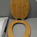 Angol Shiold ELONGATED Bamboo Wood Toilet Seat Soft Close Zinc Alloy Strong Hinges, Light, Easy to Install & Clean, Up to 400 lbs (Elongated 18.5", Natural Bamboo)